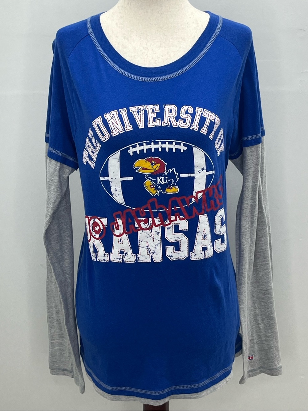 Soffe Kansas Jayhawks Football Women’s Layered Look Graphic Long Sleeve Shirt XL